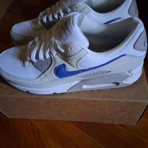 Nike White/Grey/Blue Air Max 90s. Mens Size 10. New, Never Worn. New Release.
